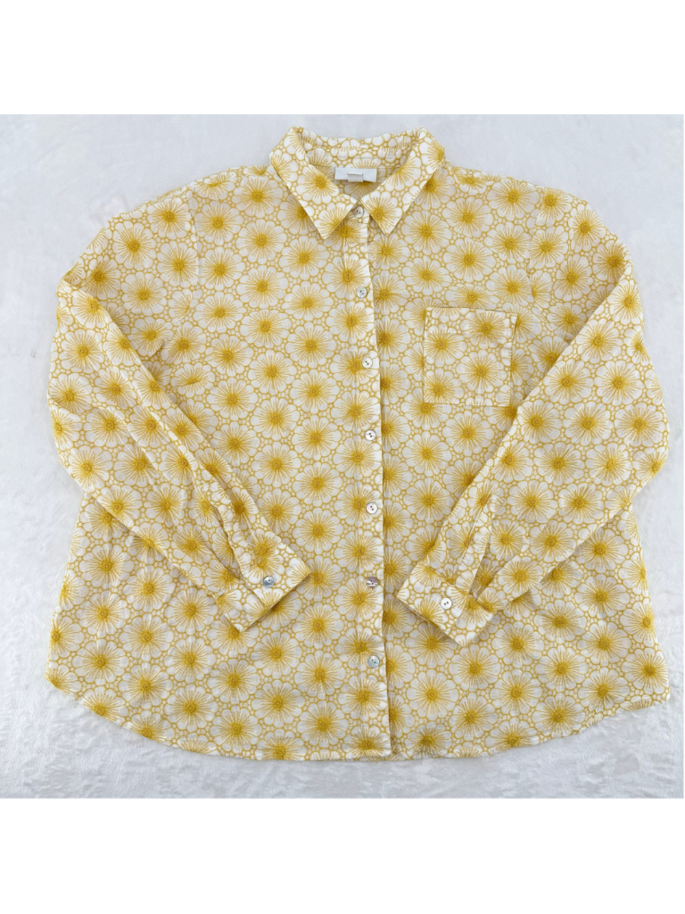 J. Jill Embroidered Flowers Top White Yellow Daisies Boho Cottagecore Cotton MP